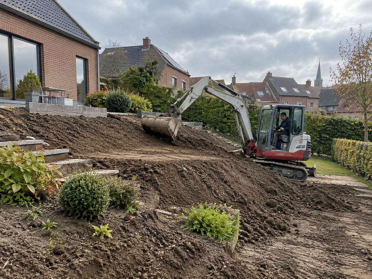 Modelage d'un terrain en pente autour d'une habitation
