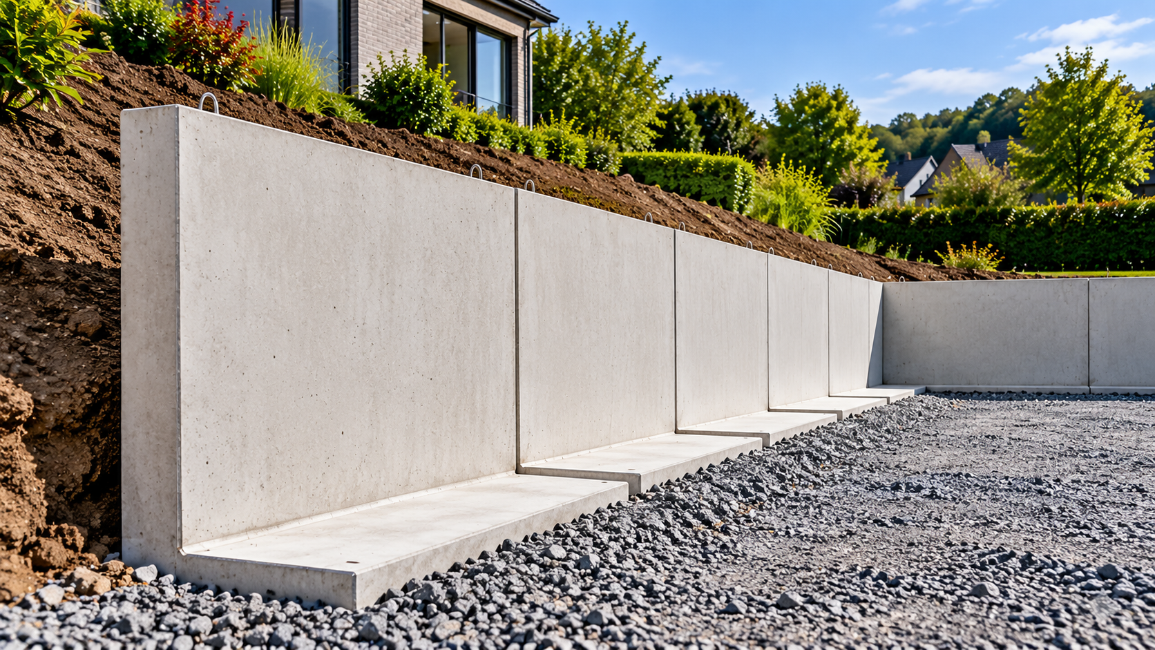 Mur de soutènement moderne réalisé avec des éléments en L en béton
